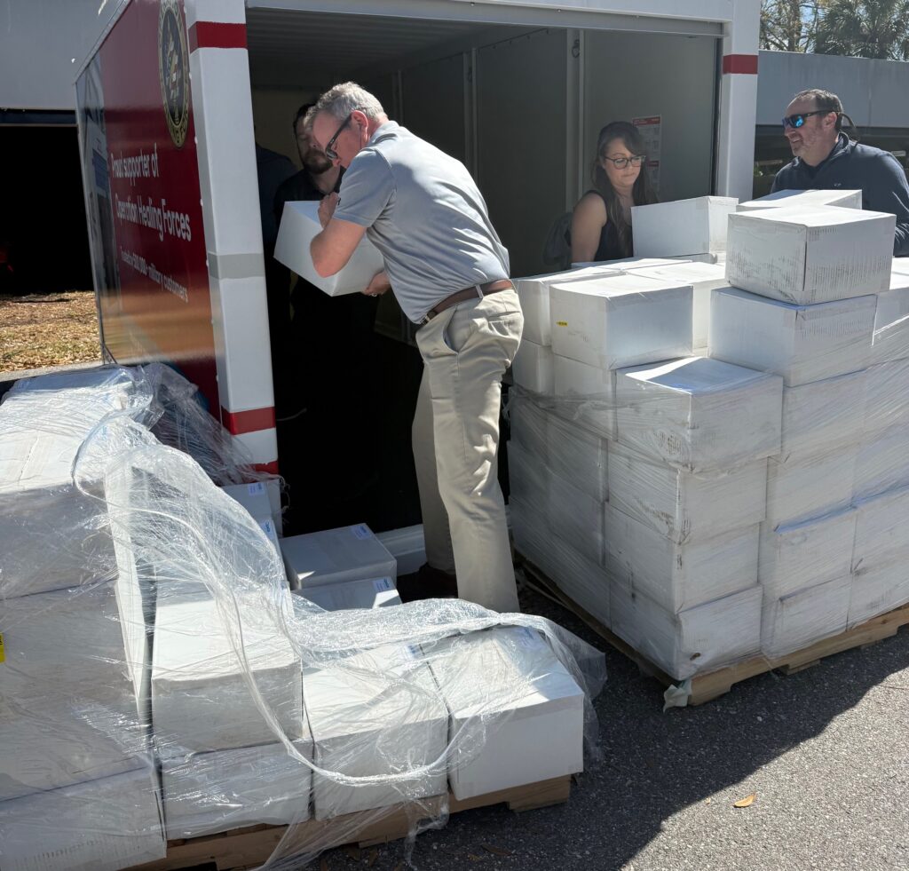 OHF loading Jockey weighted blanket donation