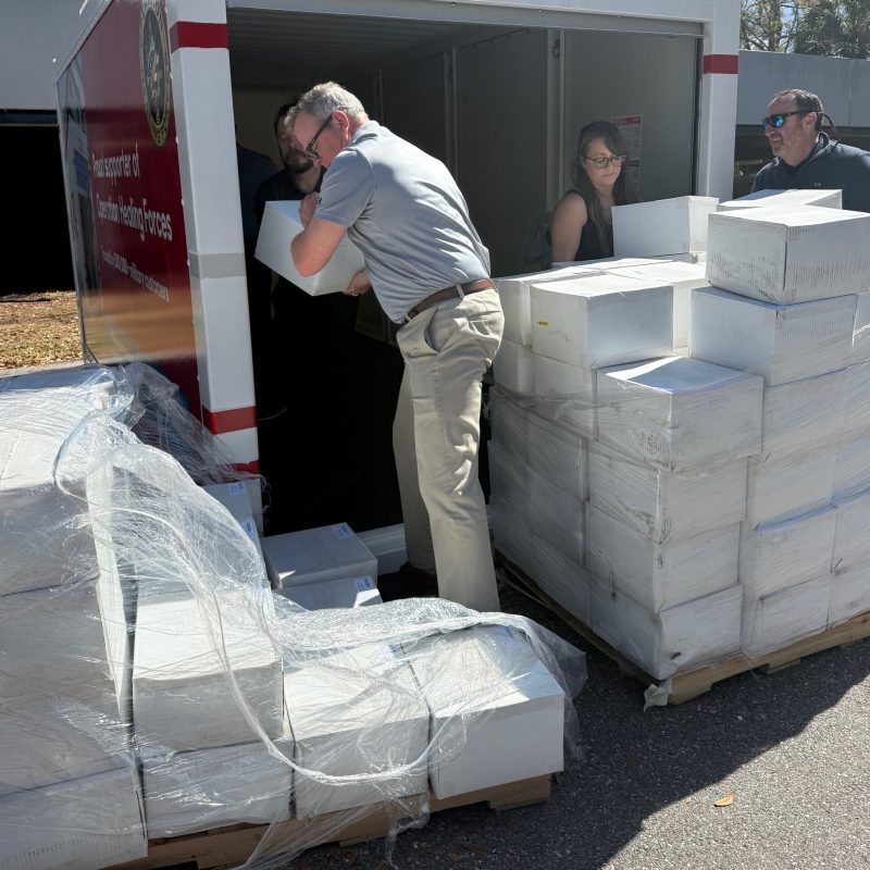 OHF loading Jockey weighted blanket donation